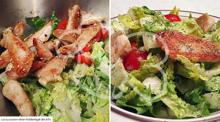 Salat mit Honig-Sesam-Putenstreifen