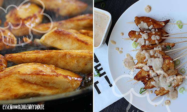 Hähnchen-Spieße mit Erdnuss-Kokos-Dip - Essen ohne Kohlenhydrate