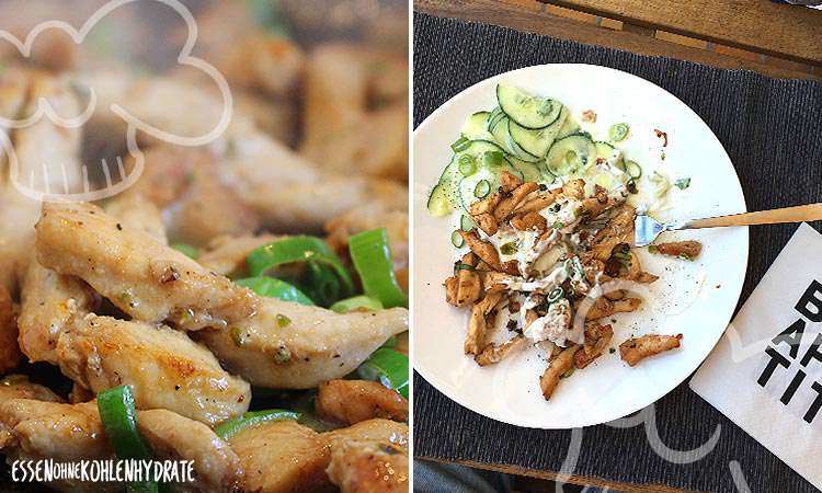 Selbstgemachtes Hähnchen-Gyros an Gurkensalat