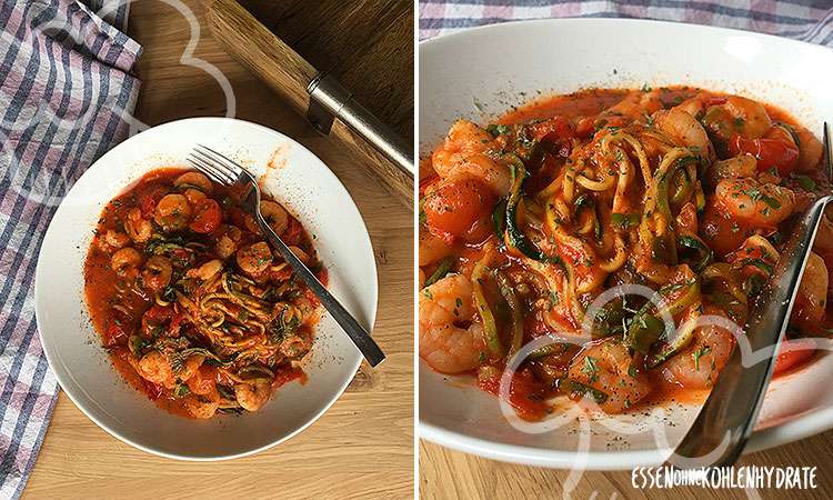 Einfache Tomaten-Garnelen-Pfanne mit Zoodles