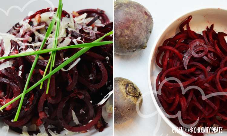 Rote Beete Spaghetti mit Parmesan & Pinienkernen