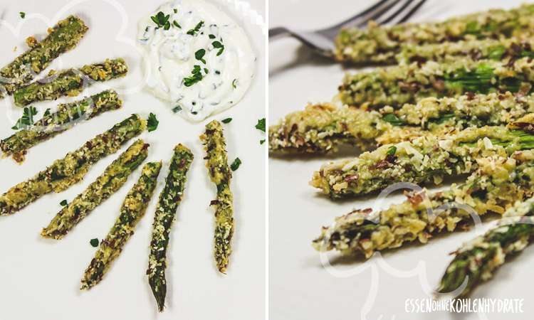 Spargel-Pommes mit Kräuterdip - Essen ohne Kohlenhydrate