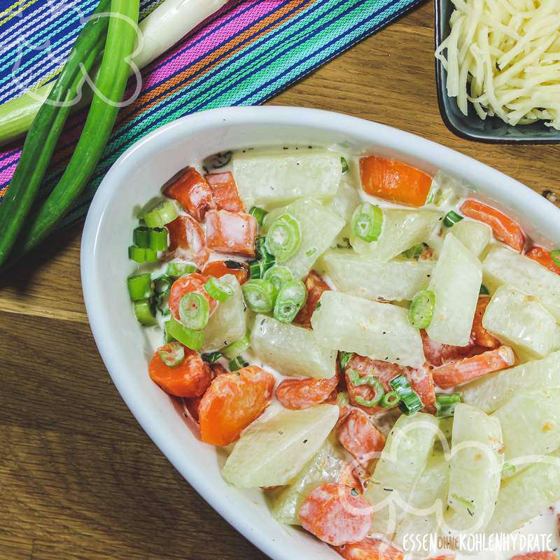 Schnelles Kohlrabi-Möhren-Gratin