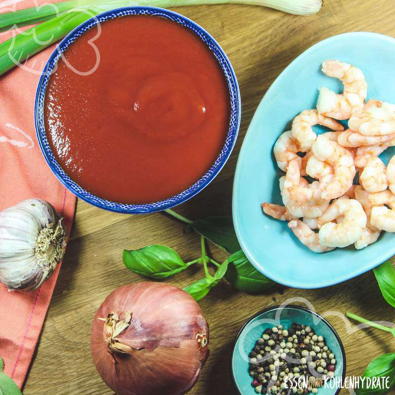 Tomatensuppe mit Garnelen - Essen ohne Kohlenhydrate