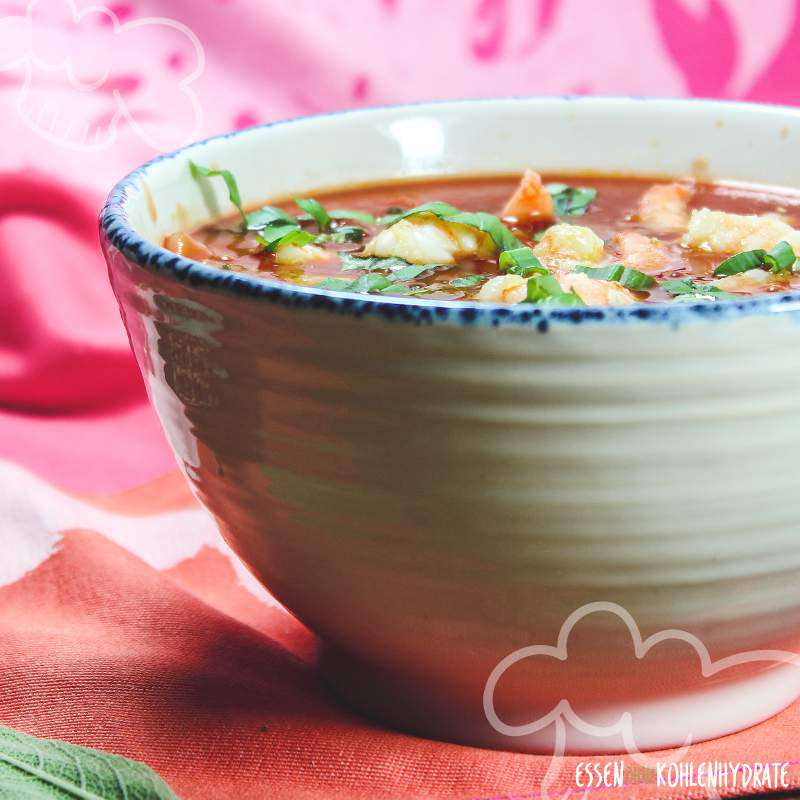 Tomatensuppe mit Garnelen - Essen ohne Kohlenhydrate