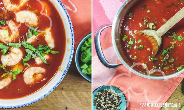 Tomatensuppe mit Garnelen