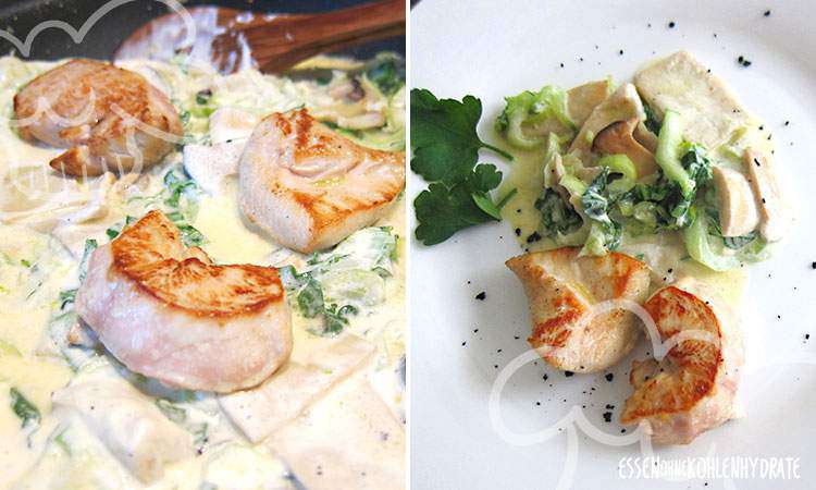 Putenpfanne mit Kräutersaitlingen und Pak Choi - Essen ohne Kohlenhydrate