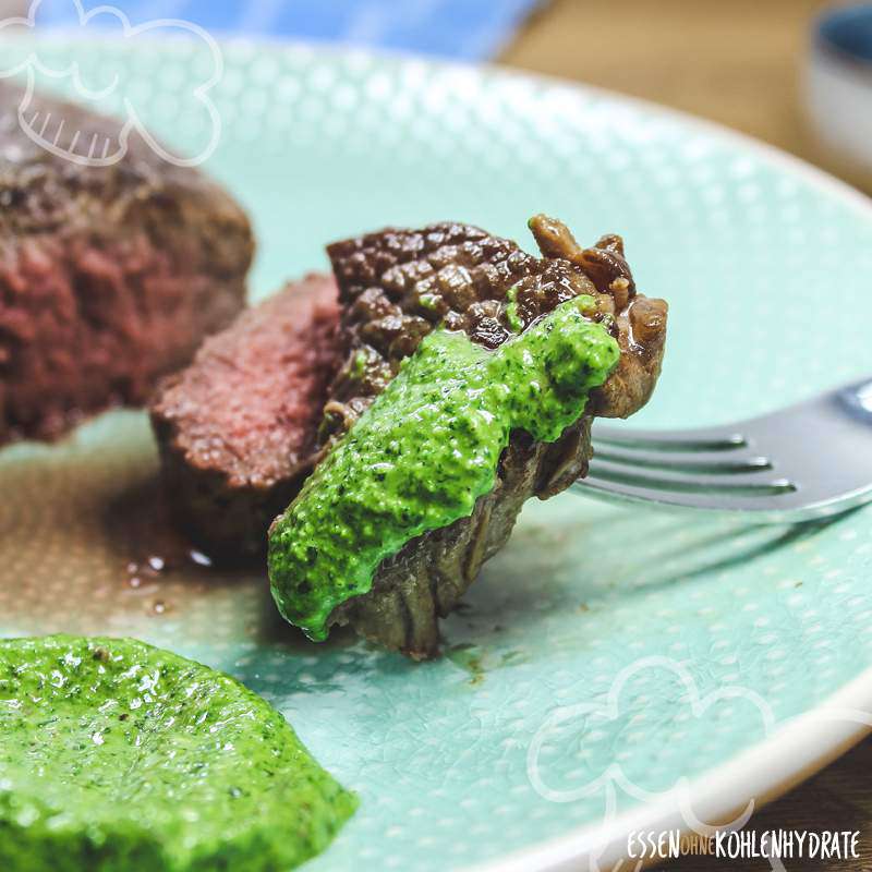 Steak mit Spinatpesto