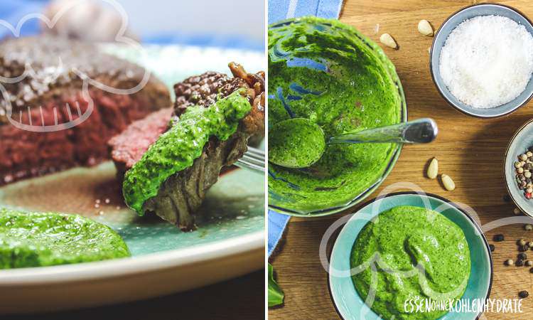 Steak mit Spinatpesto - Essen ohne Kohlenhydrate