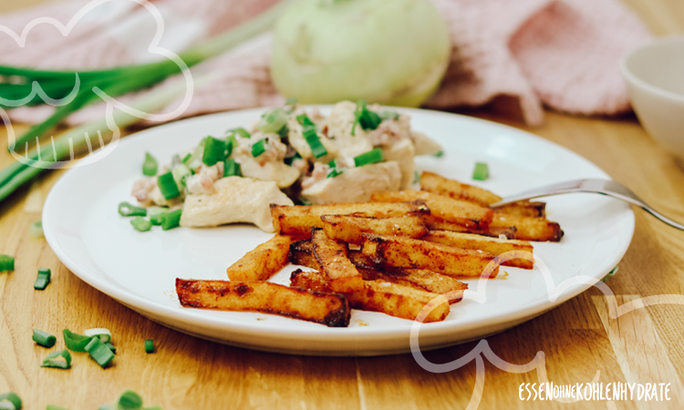 Kohlrabi-Pommes mit Hähnchen
